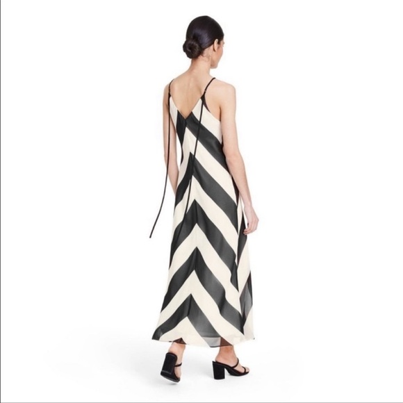 NWT CHRISTOPHER JOHN ROGERS Black White Stripe Chevron Midi Dress, Size 10 - Picture 8 of 10